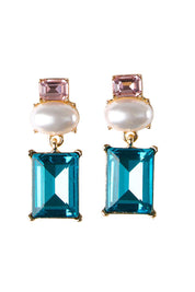 Product shot of the Matilda Geometric Crystal Earring - Pinkteal in colour Pinkteal, from the front