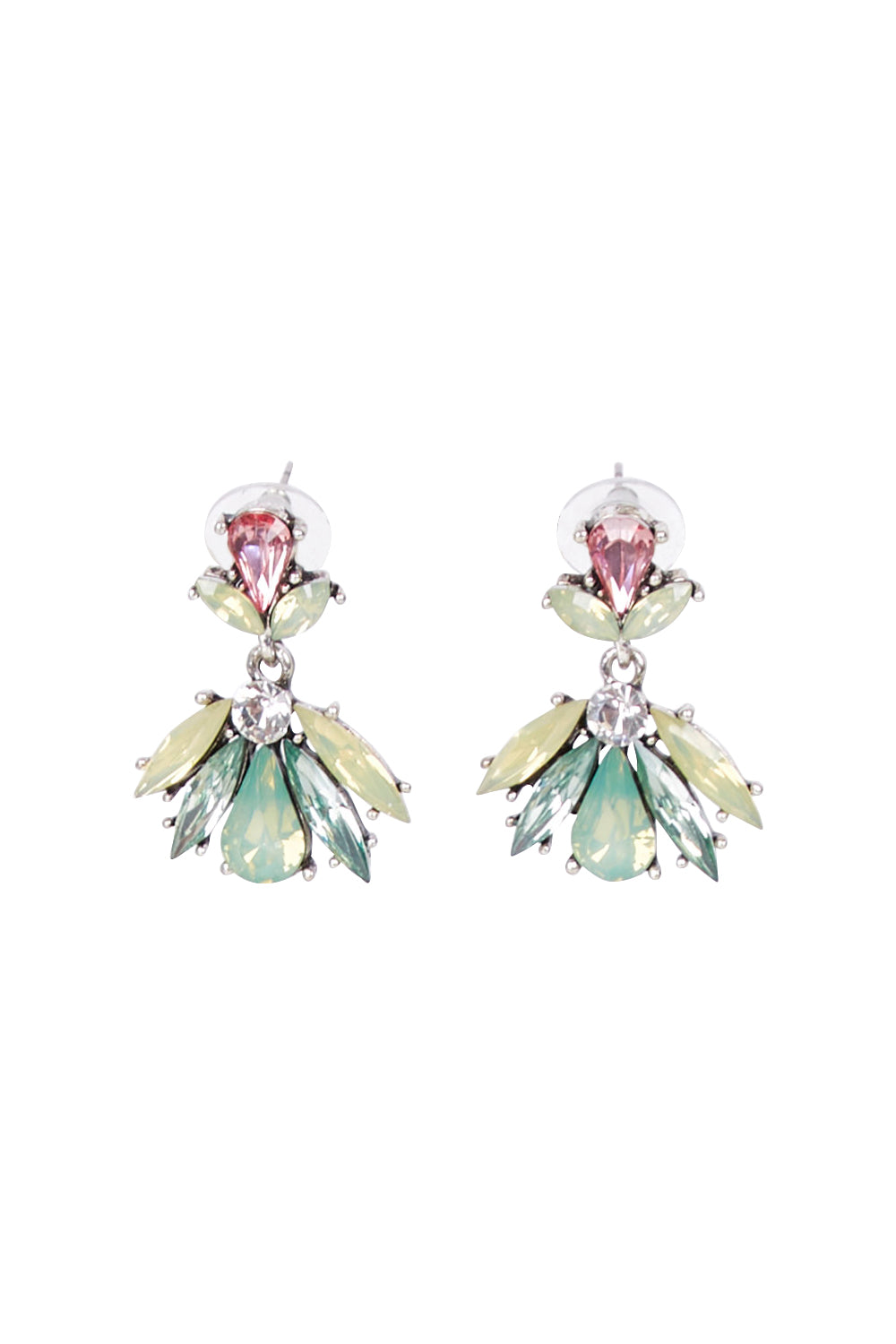 Product shot of the Medium Drop Bling Earring in colour Pinkgreen (Pink), from the front