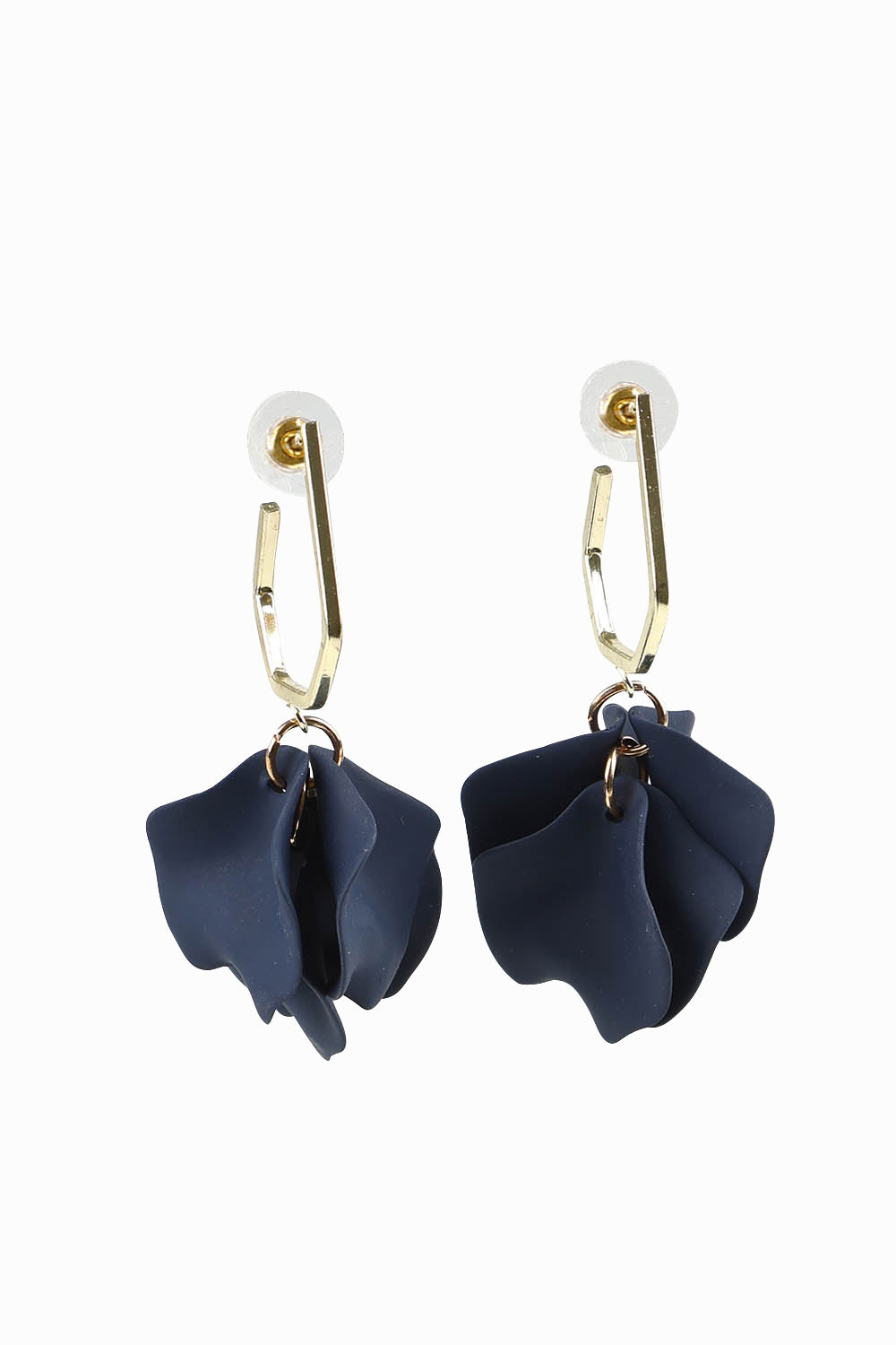 Product shot of the Medium Drop Multi Leaf Earring in colour Navy (Blue), from the front