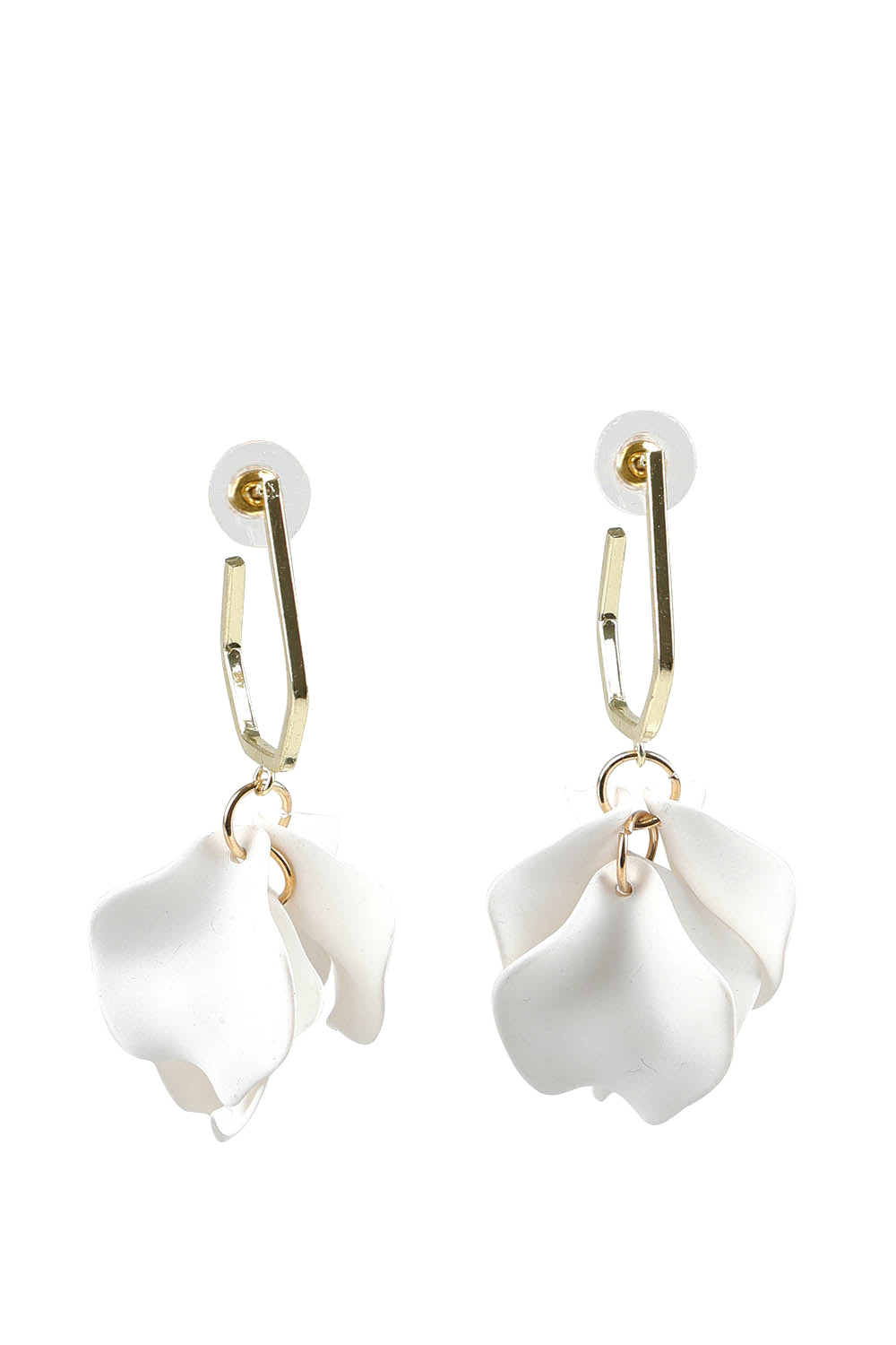 Product shot of the Medium Drop Multi Leaf Earring in colour White (White), from the front