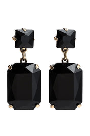 Product shot of the Double Drop Bling Earring in colour Black (Black), from the front