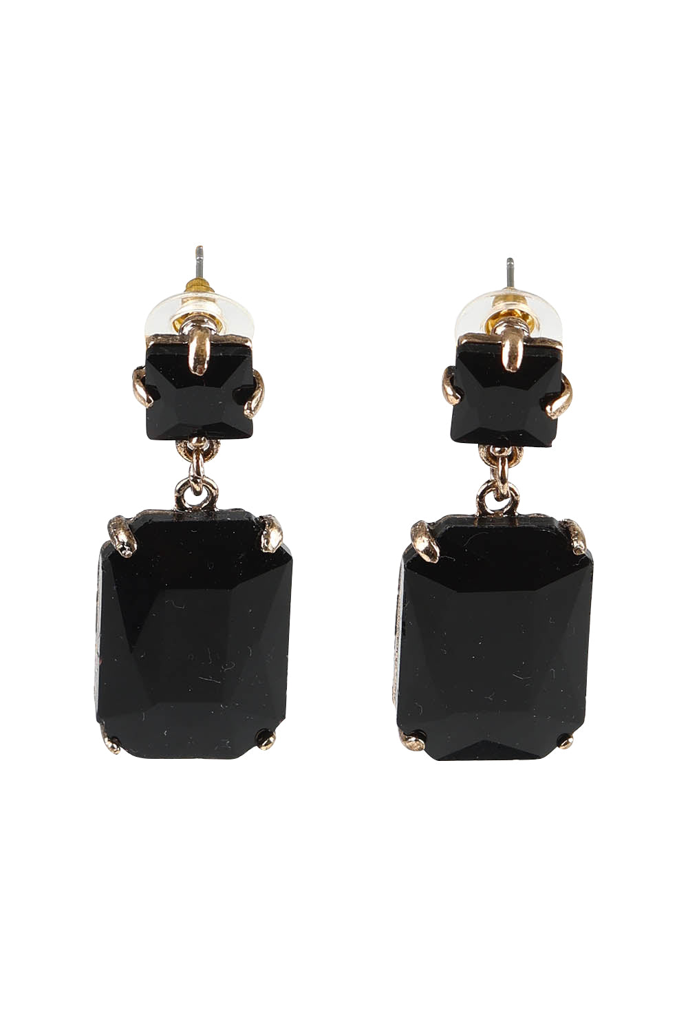 Product shot of the Double Drop Bling Earring in colour Black (Black), from the front