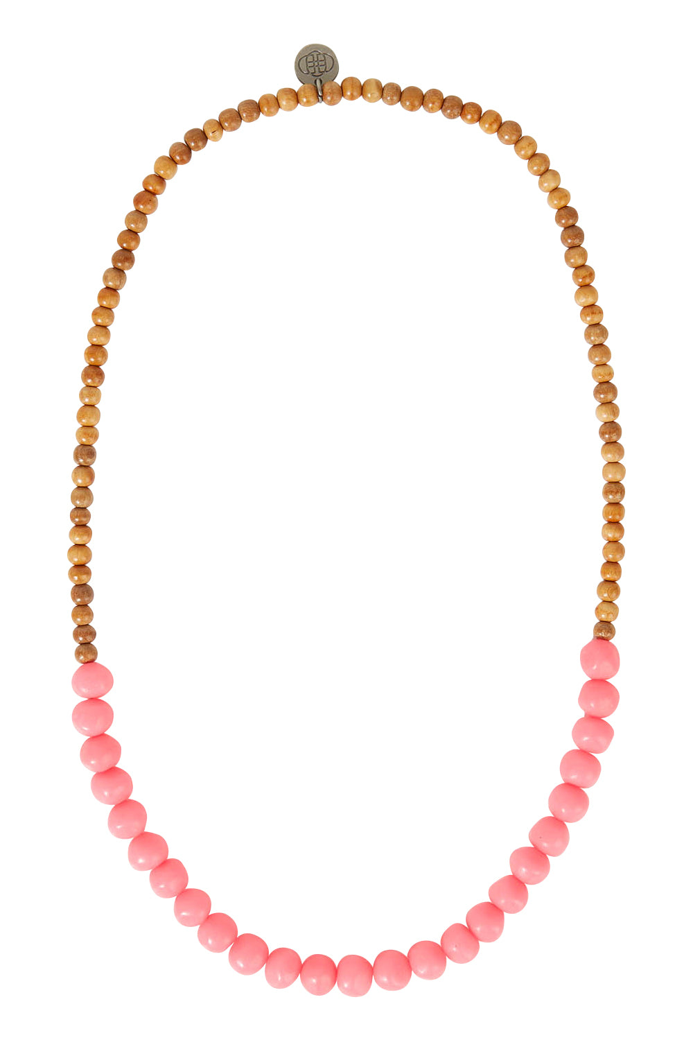 Product shot of the Mini Wood & Rock Necklace in colour Brightpink (Pink), from the front