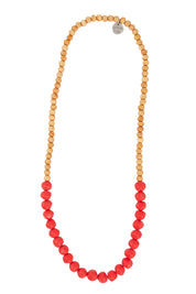 Product shot of the Mini Wood & Rock Necklace in colour Red (Red), from the front