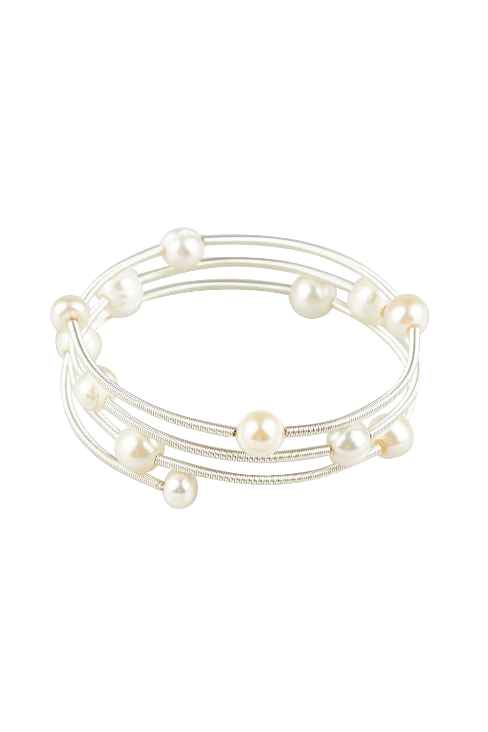 Product shot of the Freshwater Multi Pearl Gold Cuff in colour Silvepearl (Metallics), from the front
