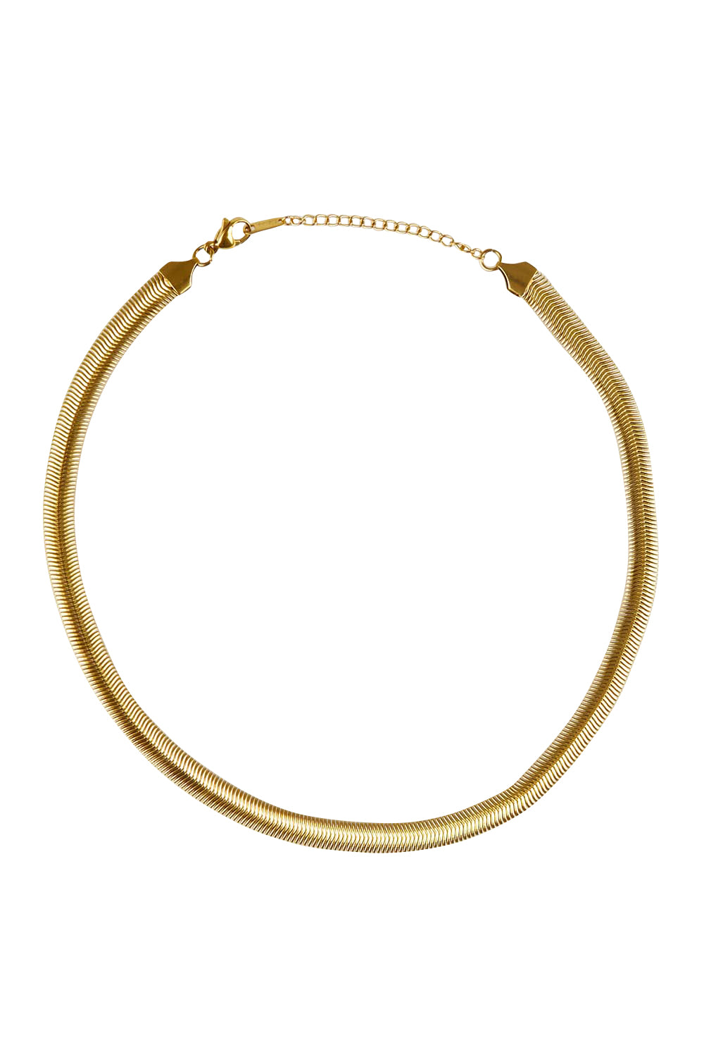 Product shot of the Nagini Snake Necklace in colour Gold (Metallics), from the front