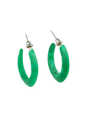 Product shot of the Point Finish Resin Hoop Earring in colour Green (Green), from the front