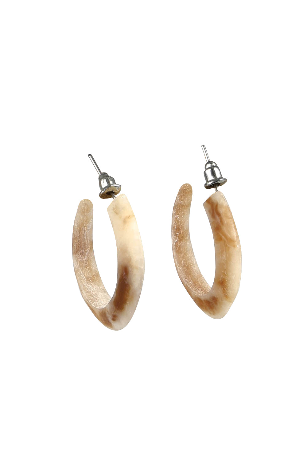 Product shot of the Point Finish Resin Hoop Earring in colour Horn, from the front