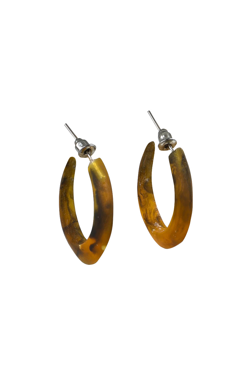 Product shot of the Point Finish Resin Hoop Earring in colour Tortoise, from the front