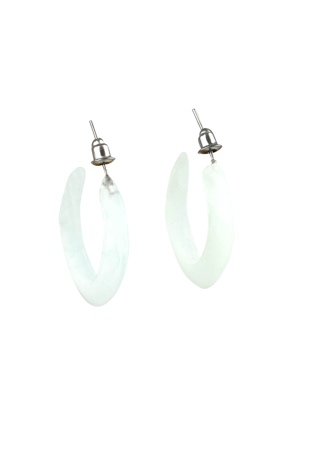 Product shot of the Point Finish Resin Hoop Earring in colour White (White), from the front
