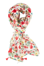 Product shot of the Poppy Lightweight Scarf in colour Poppy, from the front