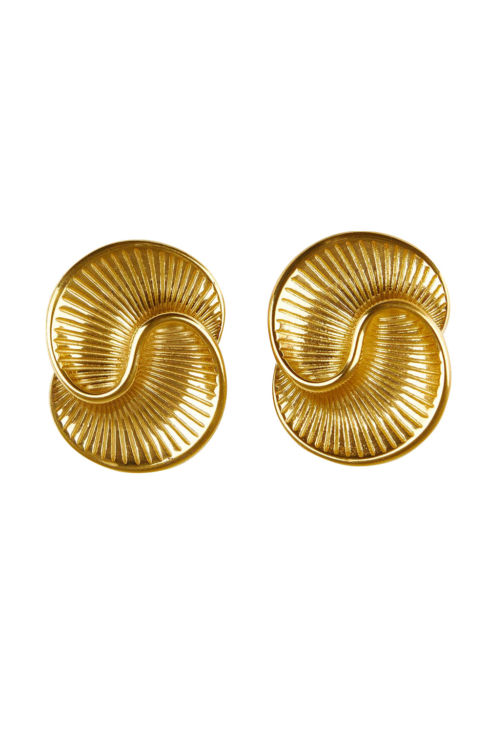 Product shot of the Prudence Sculptural Fan Earrings in colour Gold (Metallics), from the front