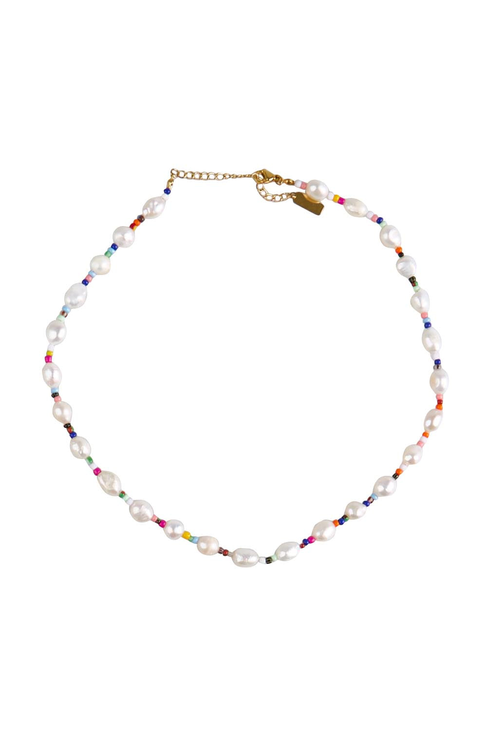Product shot of the Rio Rainbow Freshwater Pearl Necklace - Rainbow in colour Rainbow, from the front