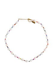 Product shot of the Rio Rainbow Freshwater Pearl Necklace - Rainbow in colour Rainbow, from the front