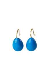 Product shot of the Enamel Drop Earrings in colour Blue (Blue), from the front