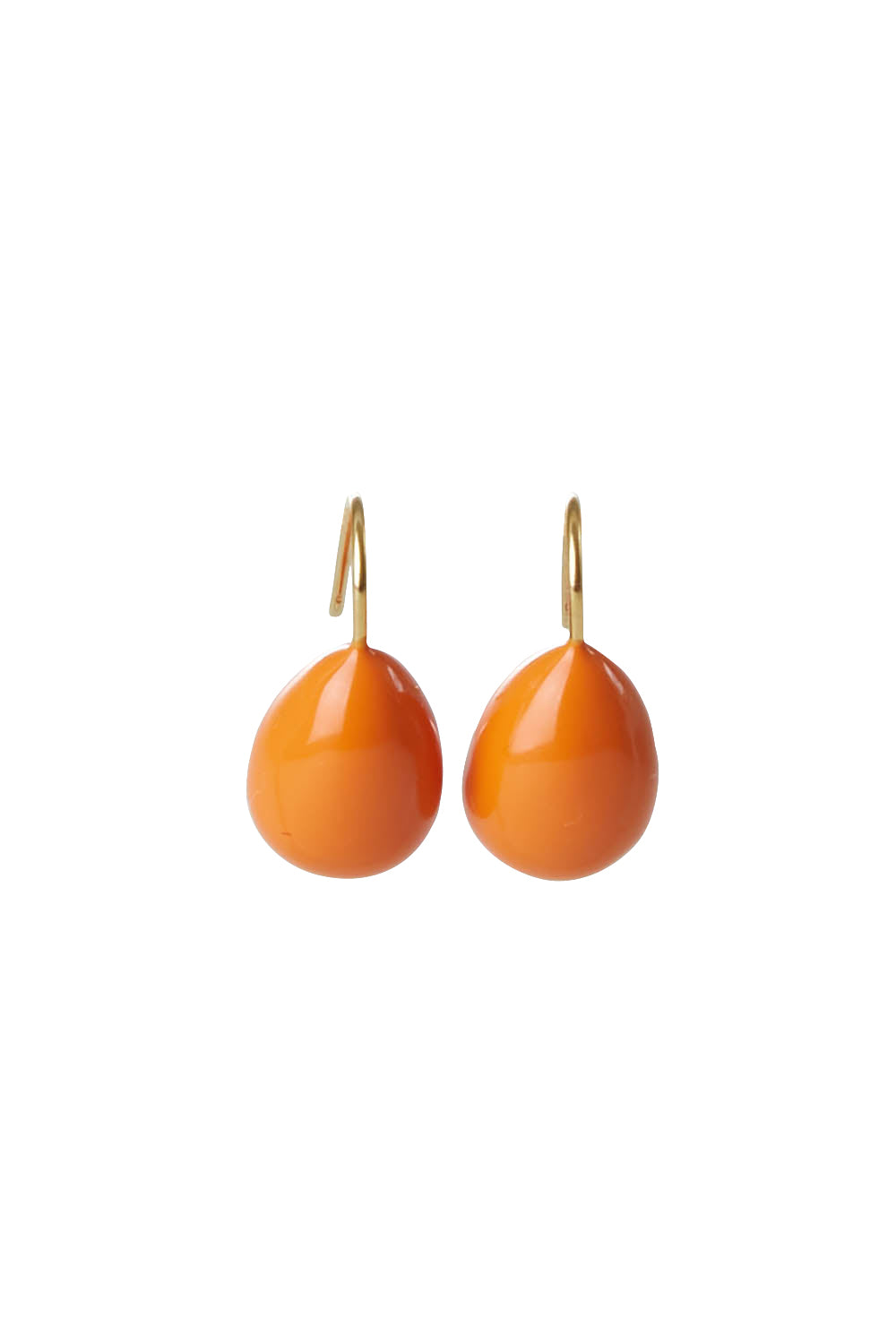 Product shot of the Enamel Drop Earrings in colour Orange, from the front