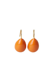Product shot of the Enamel Drop Earrings in colour Orange, from the front