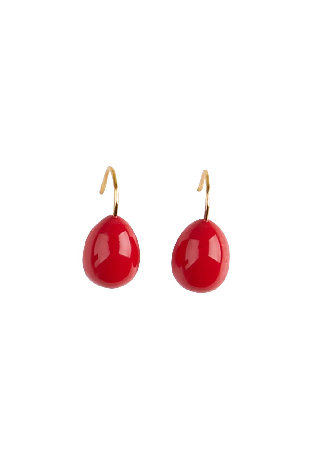 Product shot of the Alice Enamel Drop Earrings - Red in colour Red, from the front