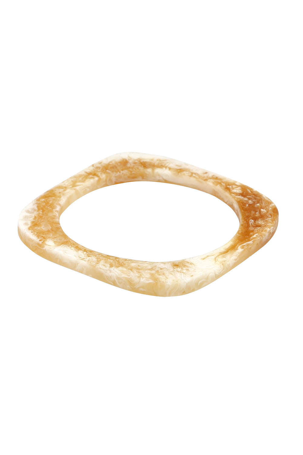 Product shot of the Square Resin Stacking Bangle in colour Horn, from the front