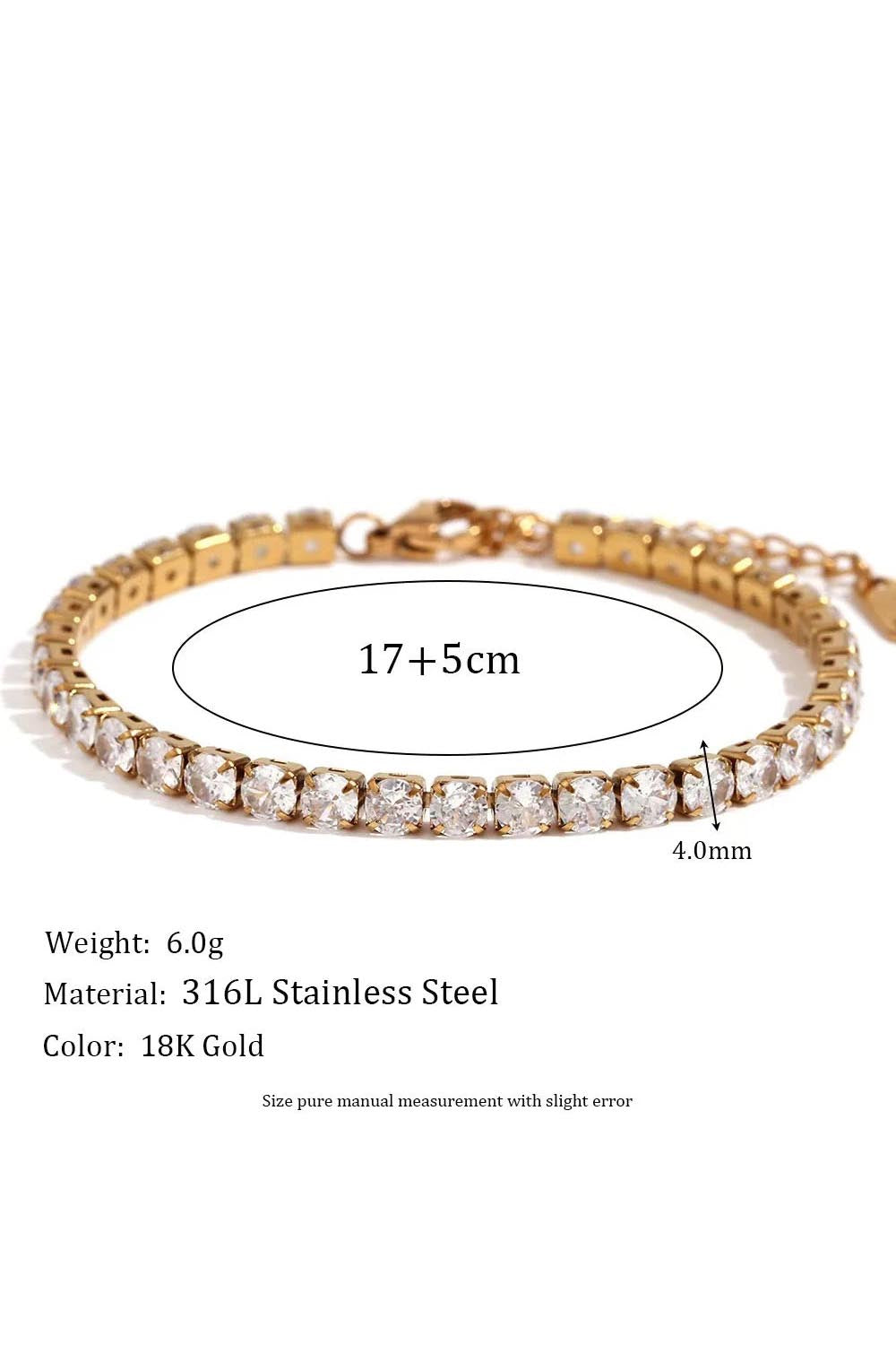 Product shot of the Steffi Tennis Bracelet - Gold in colour Gold, showing detail