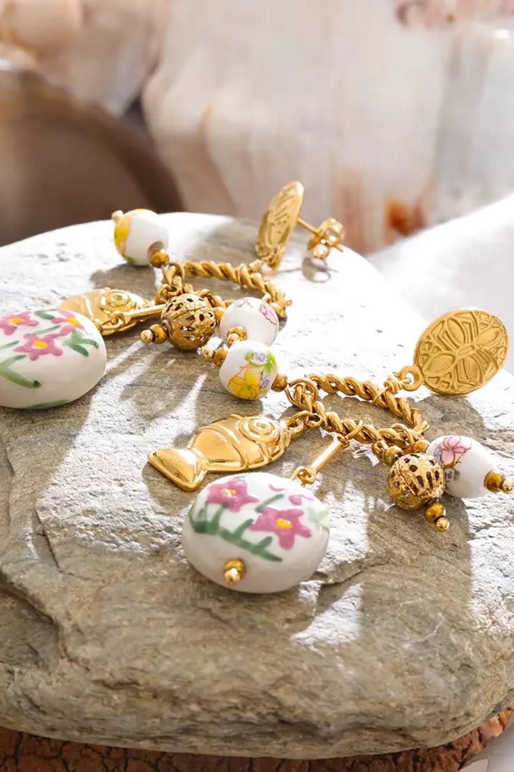 Product shot of the St Tropez Floral Charm Earring - Multi in colour Multi, from the back