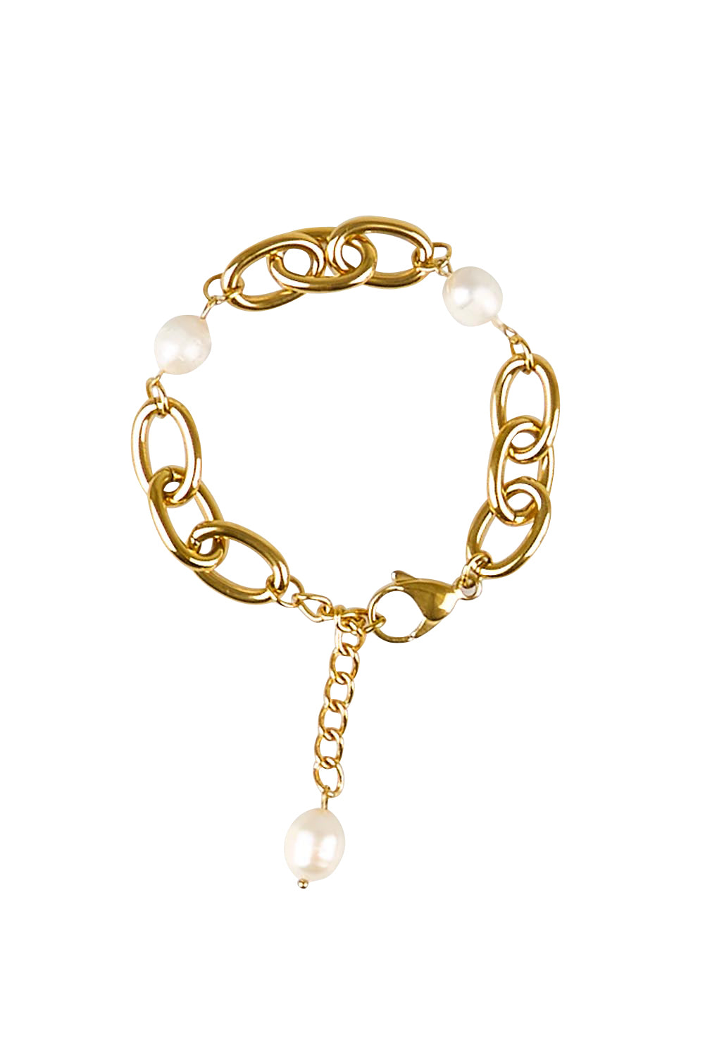 Product shot of the Suzannah Freshwater Pearls Bracelet - Gold in colour Gold, from the front