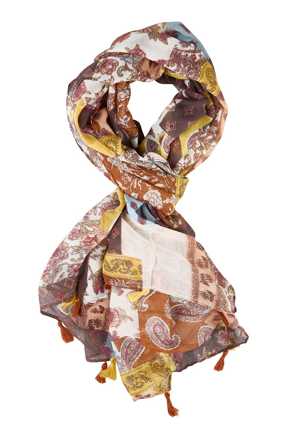 Product shot of the Tara Patchwork Lightweight Scarf - Patchwork in colour Patchwork, from the front