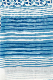 Product shot of the Una Lightweight Scarf in colour Stripespot (Blue), detail