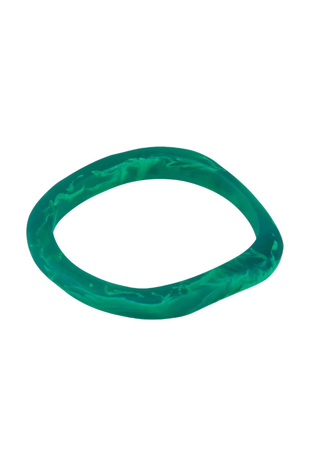 Product shot of the Wave Resin Stacking Bangle in colour Green (Green), from the front