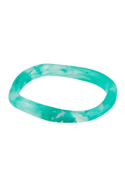Product shot of the Wave Resin Stacking Bangle in colour Teal (Green), from the front