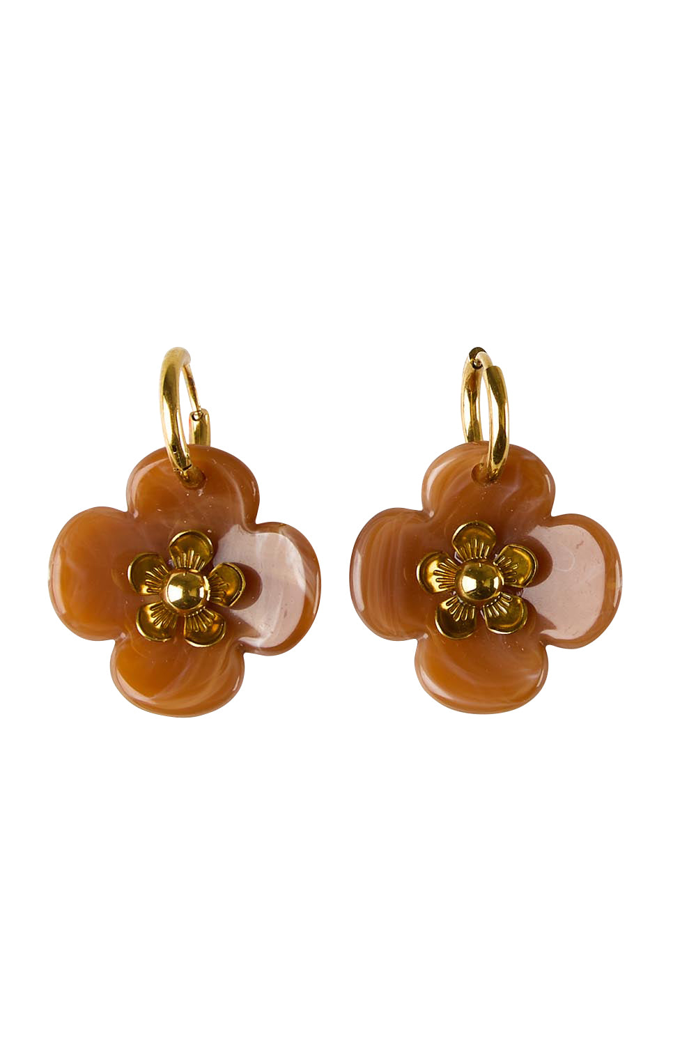 Product shot of the Willa Flower Hoop Earring - Bronze in colour Bronze, from the front