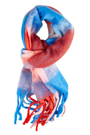 Product shot of the Charlie Checker Scarf in colour Blueorange (Blue), from the front