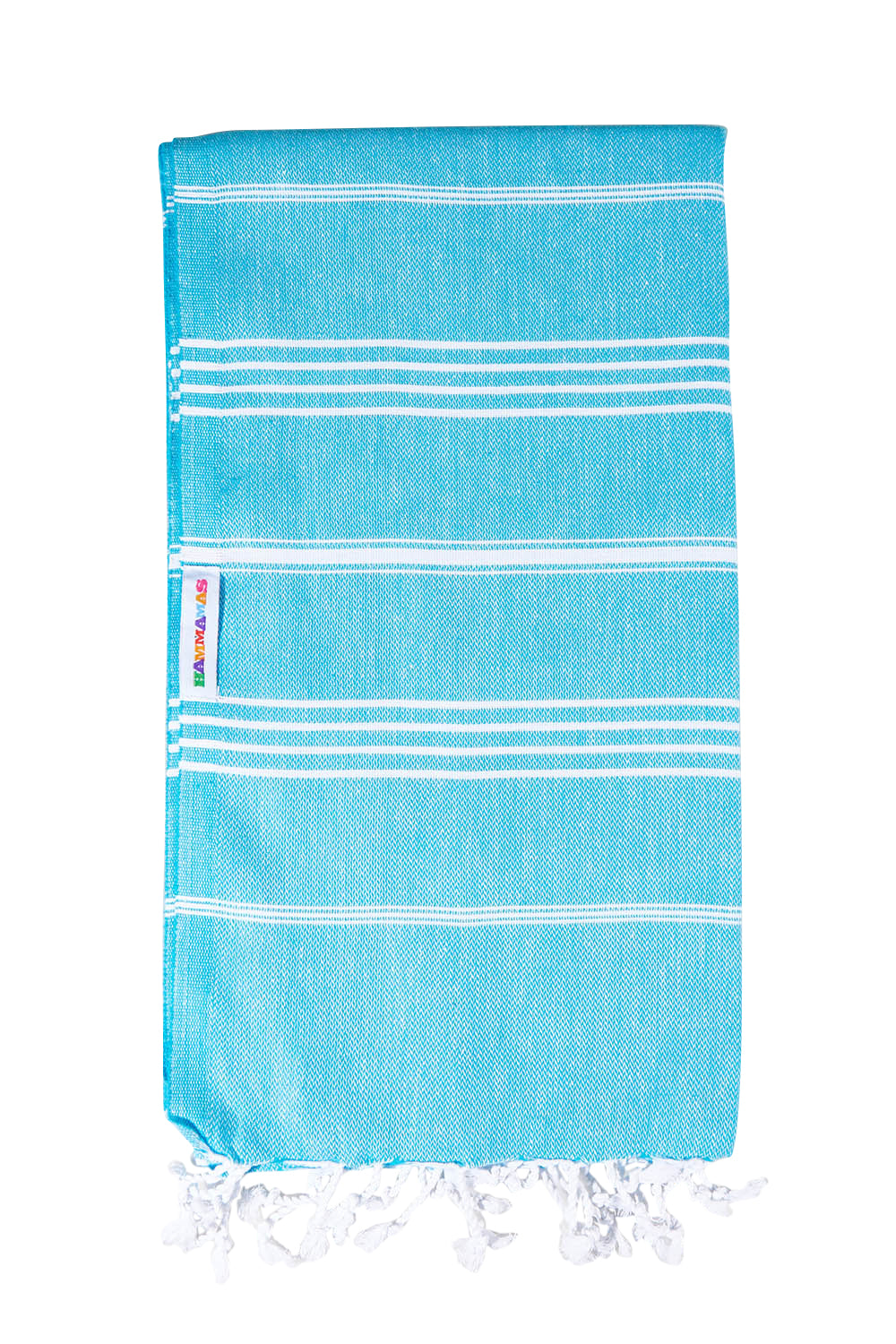 Product shot of the Hammamas Original Cotton Towel in colour Aqua (Blue), from the front