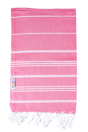 Product shot of the Hammamas Cotton Bubs Towel in colour Wtermelon (Pink), from the front