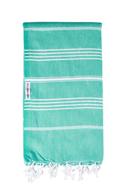 Product shot of the Hammamas Original Cotton Towel in colour Spearmint (Green), from the front