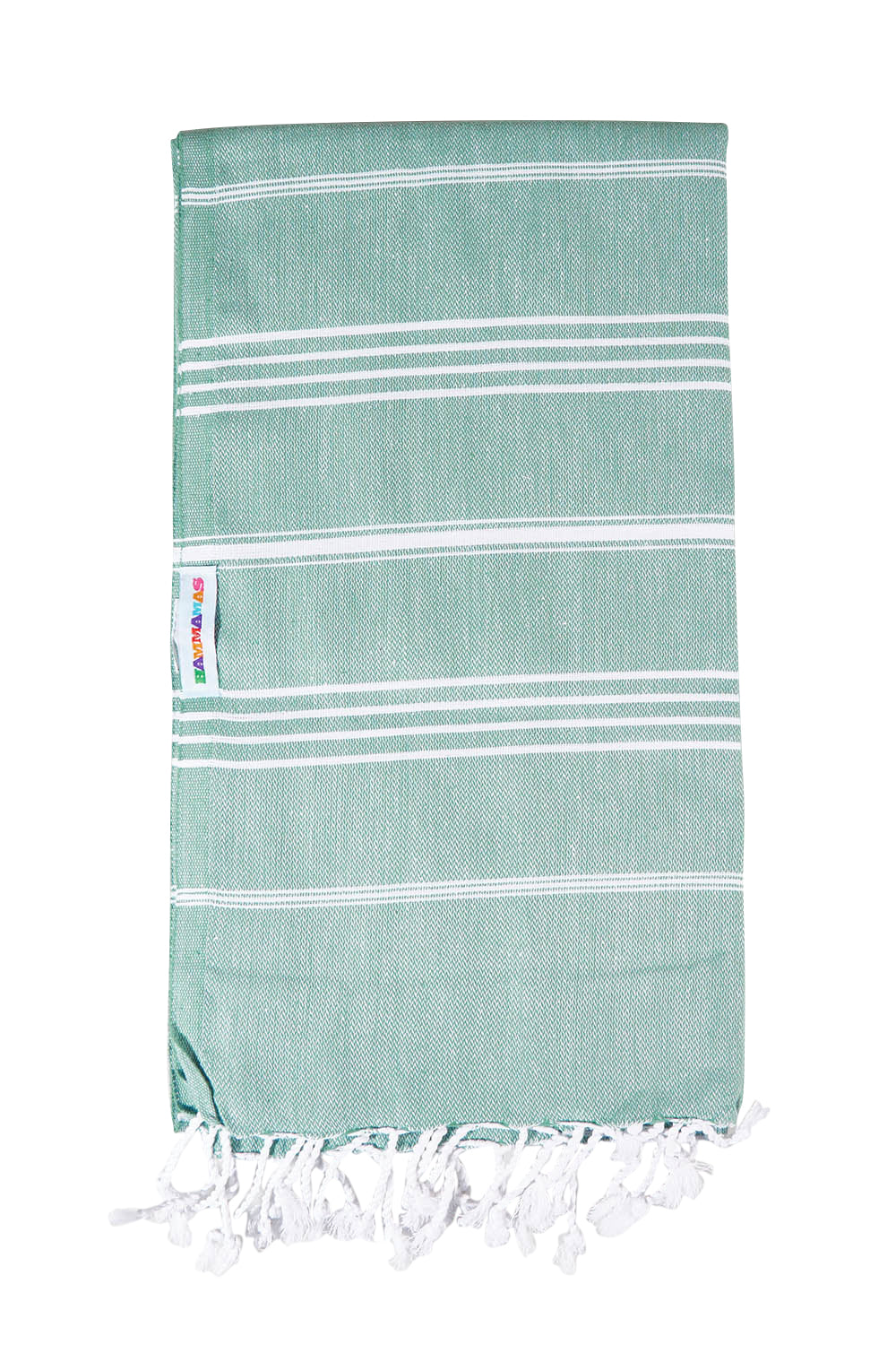 Product shot of the Hammamas Original Cotton Towel in colour Sage (Green), from the front
