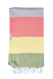 Product shot of the Hammamas Splice Cotton Towel in colour Rizo, from the front