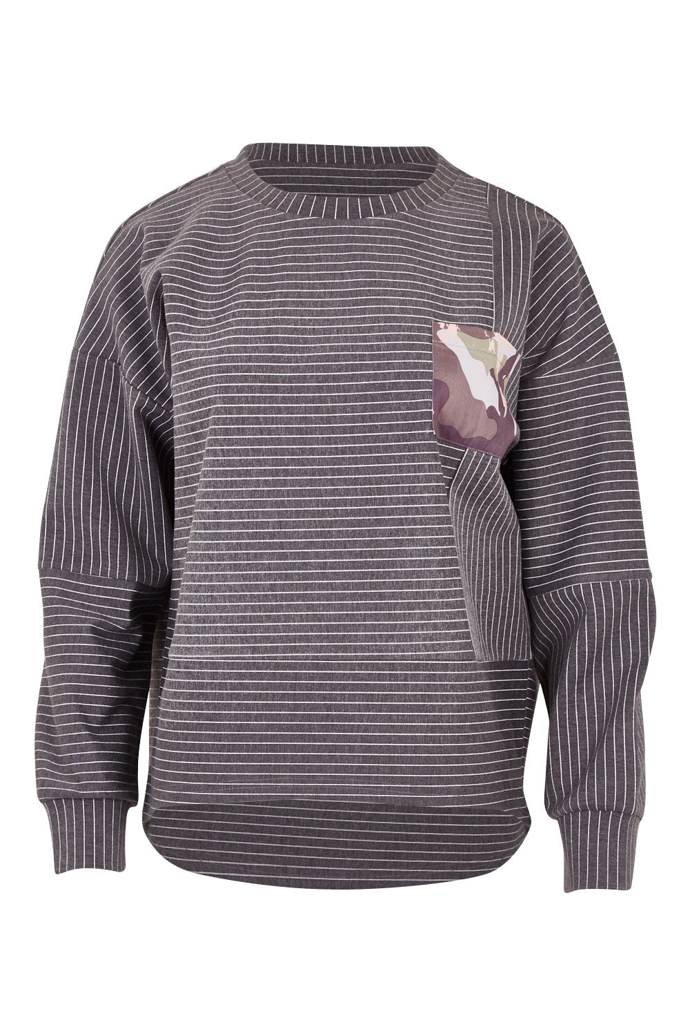 Product shot of the Contrast Stripe Sweater in colour Pockets (Grey), from the front