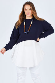 Model Sophie wearing size 14 of the Weekend Tunic in colour Navy (Blue), from the front, cropped image