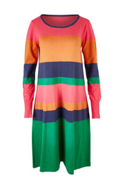 Product shot of the Knit Stripe Dress in colour Multihues (Pink), from the front