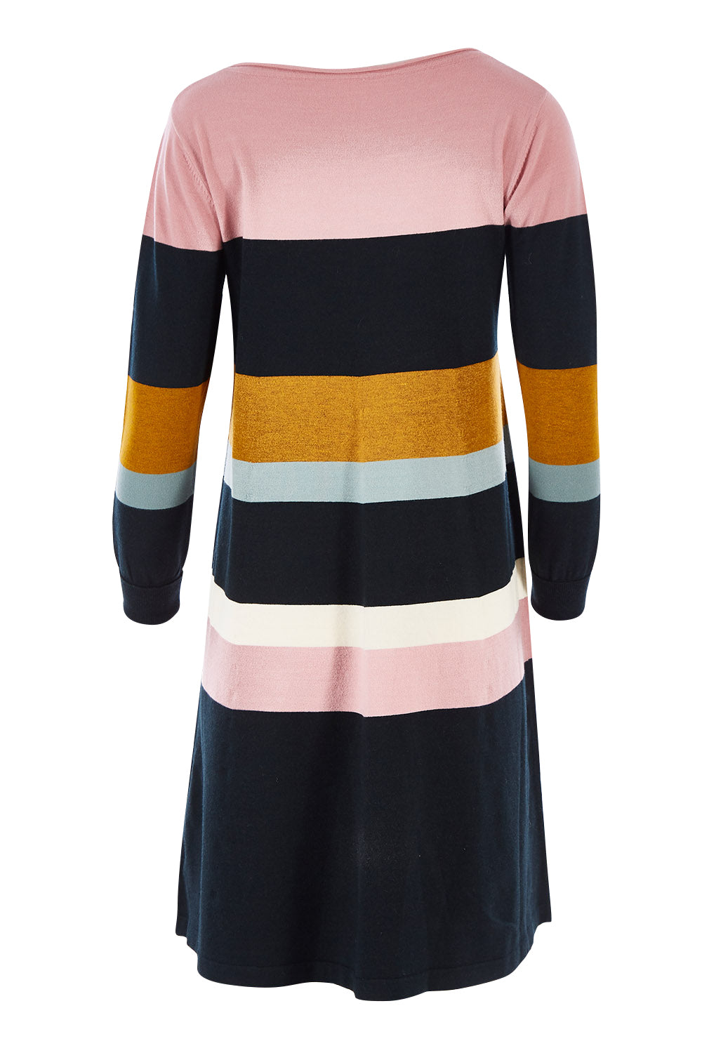 Product shot of the Knit Stripe Dress in colour Mixstripe (Green), from the back