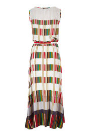 Product shot of the Tie Waist Maxi Dress in colour Coded (Grey), from the back