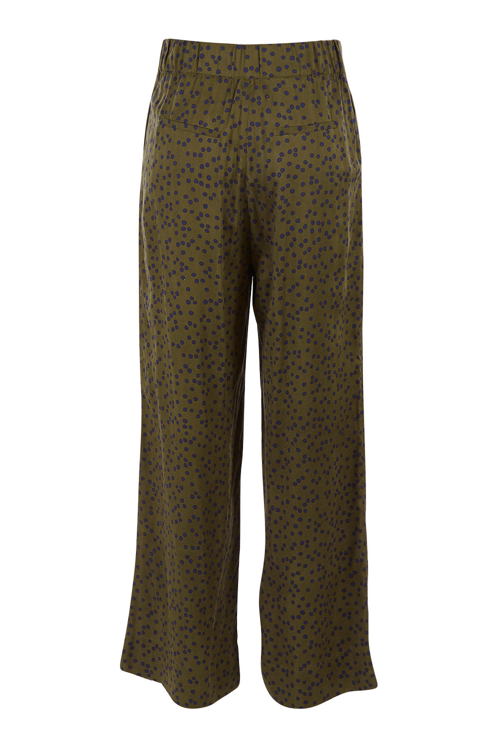 Product shot of the Printed Wide Leg Pant in colour Mustspots (Black), from the back