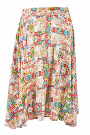 Product shot of the Belted Button Skirt in colour Patchmeup (Pink), from the back