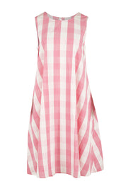 Product shot of the Gingham Swing Dress in colour Gingham (Pink), from the front