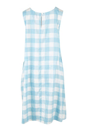 Product shot of the Gingham Swing Dress in colour Gingham (Blue), from the back