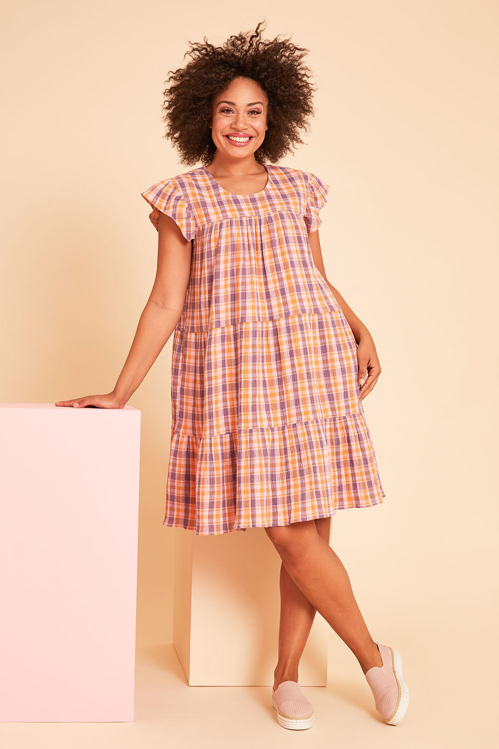 Preloved Ruffle Sleeve Tier Dress - Mixedcheck