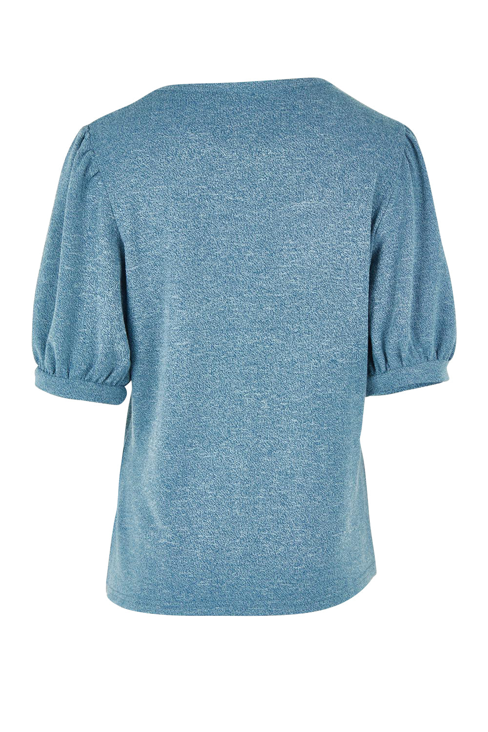 Product shot of the Gathered Sleeve Top in colour Denim (Blue), from the back