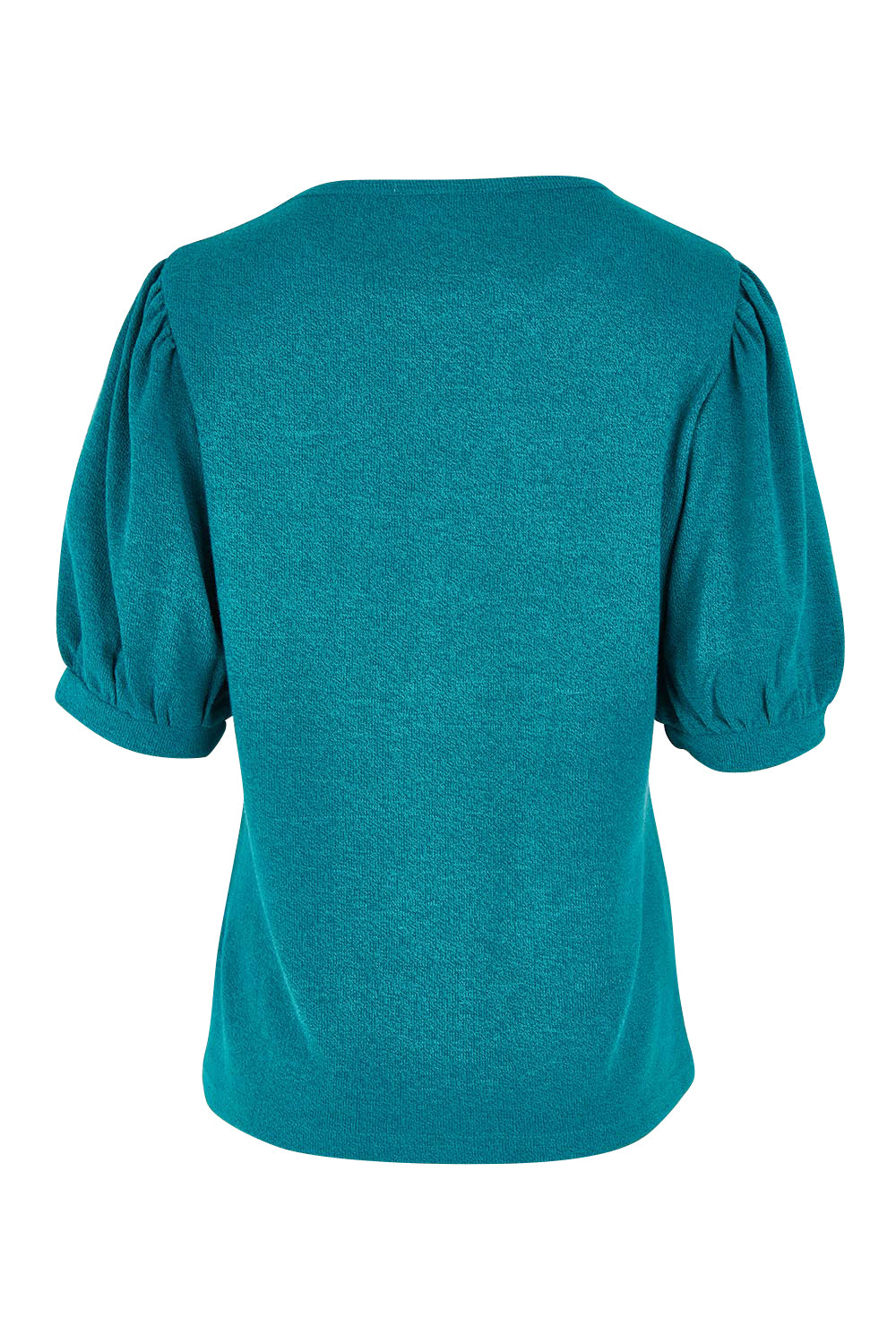 Product shot of the Gathered Sleeve Top in colour Jade (Green), from the back