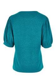 Product shot of the Gathered Sleeve Top in colour Jade (Green), from the back